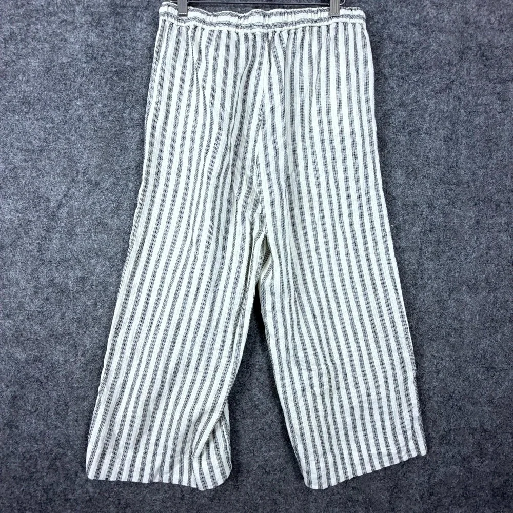 Banana Republic Wide Leg Linen Pants Women Small Black White Striped Tassel Boho